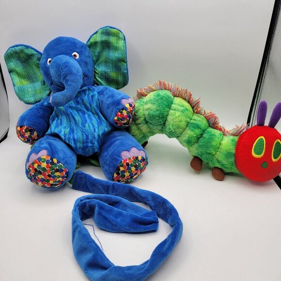 ERIC CARLE Lot of Plush Elephant Backpack Harness & Hungry Caterpillar Stuffed - Picture 1 of 12
